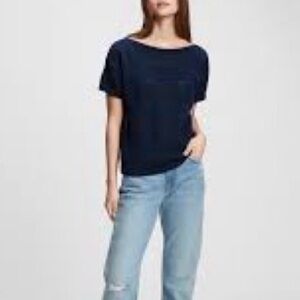 Gap open stitch blue knit short sleeve casual everyday layering sweater‎ small